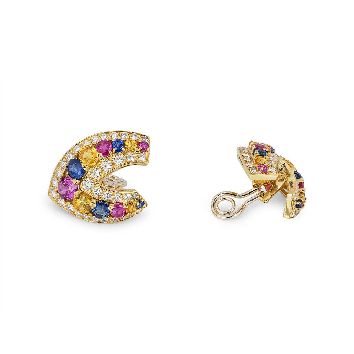 Yellow Gold Sapphire and Diamond Clip Earrings